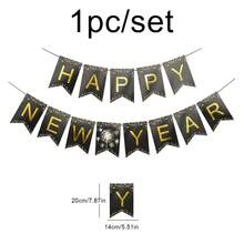 1 套新年快乐黑色和金色鱼尾铝箔五彩纸屑流苏花环派对装饰横幅 - 彩色 - 查看 4