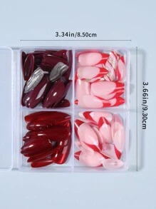 98pcs/Box(4mixed )Y2K Long Almond Glossy Aesthetic Blood-Red Crystal Cat Eye French Tip Press On Nails Almond Nail Heart Pattern Design Perfect Fit Acrylic False Nails Set, Includes 1pc Jelly Glue And 1pc Nail File,Red Nails For Woman & Girl Daily Wear Rave Party Use