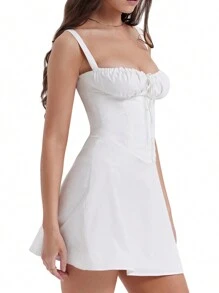 Women's Summer Corset White Mini Dress Lace Up Backless A-Line Flowy Sundress Going Out  Fashion Party Dresses  Graduation Dresses For Women - 白色 - 查看 4