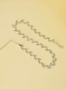 Elegant Bohemian Style Rhinestone Leaf Chain For Matching With Jackets And Evening Dresses Royal Halloween - Silver - View 2