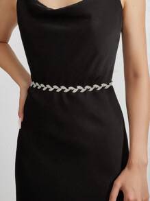 Elegant Bohemian Style Rhinestone Leaf Chain For Matching With Jackets And Evening Dresses Royal Halloween - Silver - View 1