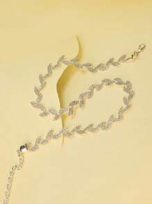 Elegant Bohemian Style Rhinestone Leaf Chain For Matching With Jackets And Evening Dresses Royal Halloween - Silver - View 3