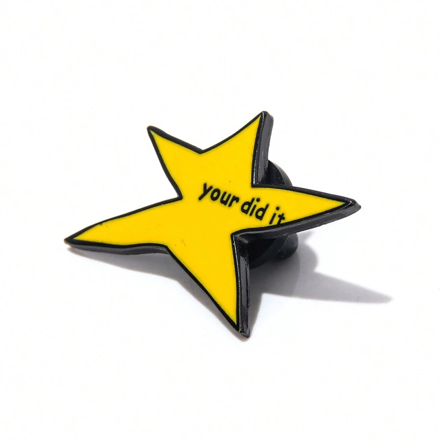 1 huy hiệu ngôi sao năm cánh bất đối xứng "Bạn đã làm được" hình mặt cười ngôi sao vàng, huy hiệu truyền cảm hứng - Nhiều màu - Xem 1