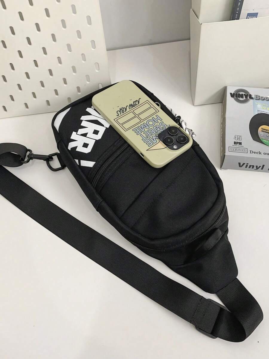 1pc Plain Color Men Chest Bag With Pendant, Casual Daily Use Storage