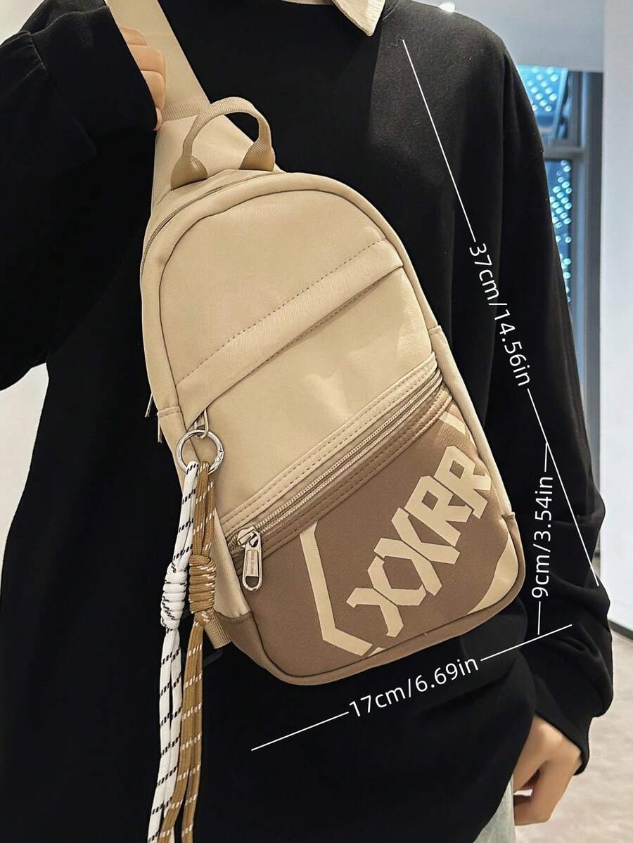 1pc Plain Color Men Chest Bag With Pendant, Casual Daily Use Storage