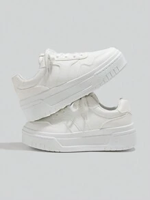 2025 Spring New Style Casual Shoes For Women, Ladies Platform Shoes, White Shoes, Comfortable Sneakers, Student Sports Shoes Increase Height By 5cm, Suitable For Short Women - White - View 3