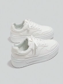 2025 Spring New Style Casual Shoes For Women, Ladies Platform Shoes, White Shoes, Comfortable Sneakers, Student Sports Shoes Increase Height By 5cm, Suitable For Short Women - White - View 2