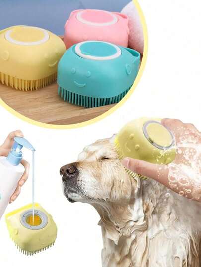 Suave cepillo de silicona para mascotas perros y gatos - Masajea y limpia con dispensador de gel de ducha incorporado - Un producto para mascotas muy conveniente que se puede usar con los dedos y apretar para usar