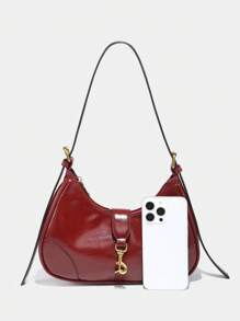 1pc Retro Minimalist Hook Decor Adjustable Shoulder Strap Crescent Shape Bag, Suitable For Date, Outing, Party