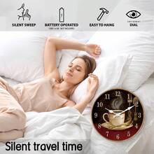 1 件复古咖啡杯木制挂钟，静音不滴答台钟，适用于客厅卧室办公室厨房咖啡厅装饰，咖啡爱好者的礼物，有 10 英寸、12 英寸、14 英寸、16 英寸可供选择（不含电池） - 彩色 - 查看 9