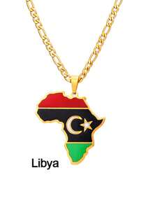 GuoShuang 1 件嘻哈非洲地图吊坠项链不锈钢阿尔及利亚摩洛哥埃及突尼斯 Libay 珠宝 - 金色 - 查看 25