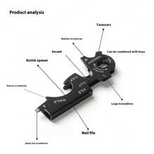 8 合 1 EDC 户外多功能工具登山扣、不锈钢螺丝刀、开瓶器、钥匙扣 - 彩色 - 查看 2
