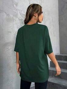 Women's Oversized 100% Cotton T-Shirt Printed Houston Shirt New Release - xanh quân đội - Xem 2