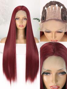 99J 勃艮第直发 13x4 蕾丝前部合成假发 女士 180% 密度直发蕾丝前部假发 预拔婴儿头发 无胶巴西雷米合成假发 - 彩色 - 查看 3