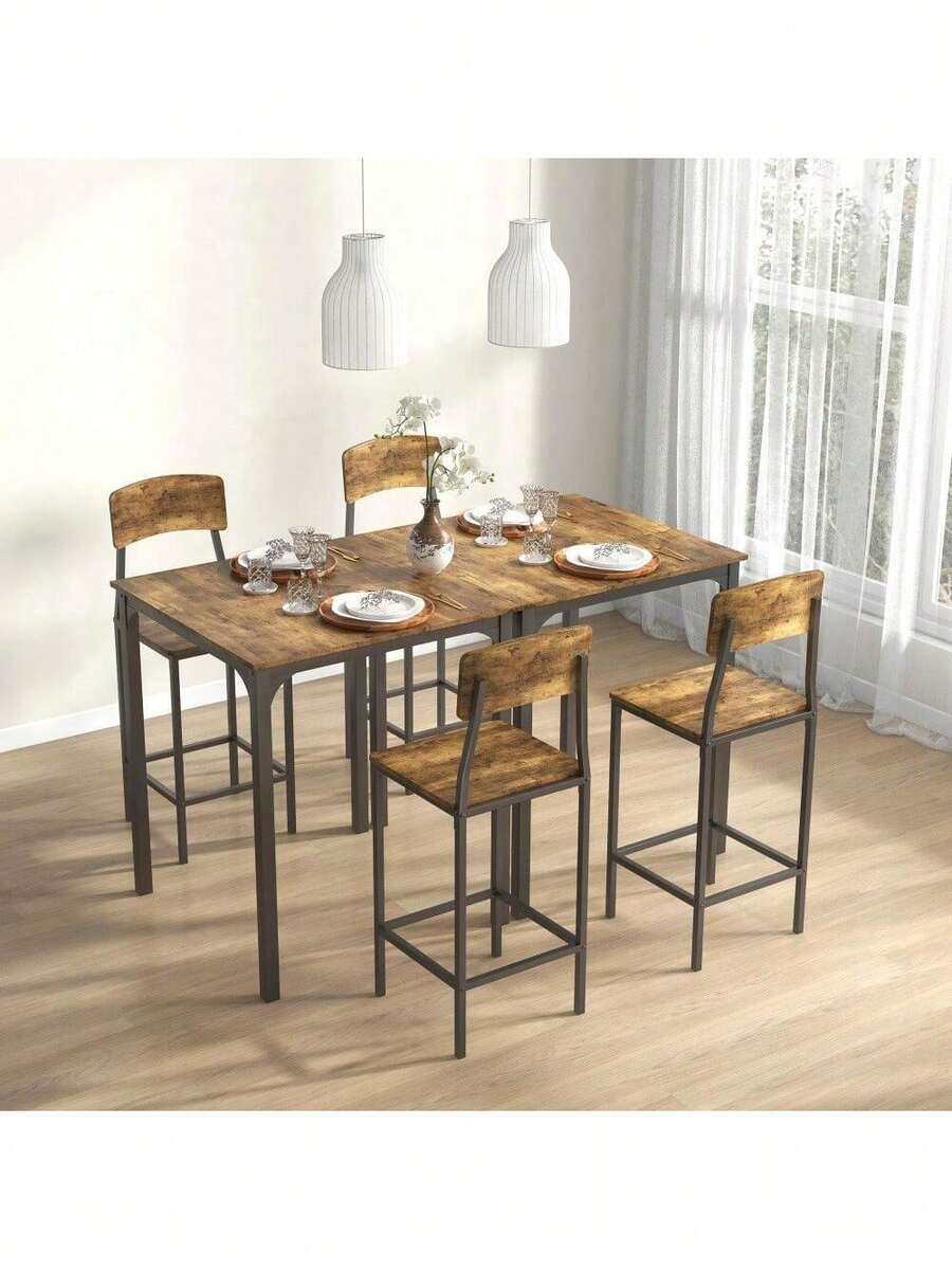 3 Piece Counter Height Bar Table And Chairs Set, Industrial