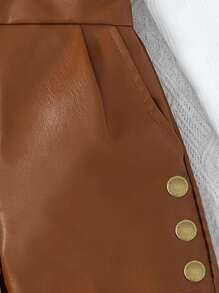 2 buc. Pantaloni scurti din piele maro pentru fetiță, cu inimă, cu salopete în față, cu ținută de top cu mânecă lungă, decolteu cu nervuri albe, primăvară/toamnă