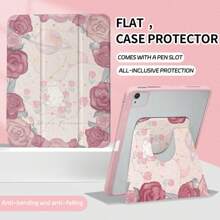 Khe cắm bút + Vỏ máy tính bảng xoay 720° tương thích với Ipad 9th/10th Air4/5/6, Galaxy Tab A8/S6 Lite10,4 inch/A7/A8/A9 8,7 inch A9+/S9FE Vỏ bảo vệ chống sốc bằng da PU họa tiết hành tinh màu hồng anh đào tình yêu, hỗ trợ chế độ Ngủ/Đánh thức tự động - Bụi hồng - Xem 1
