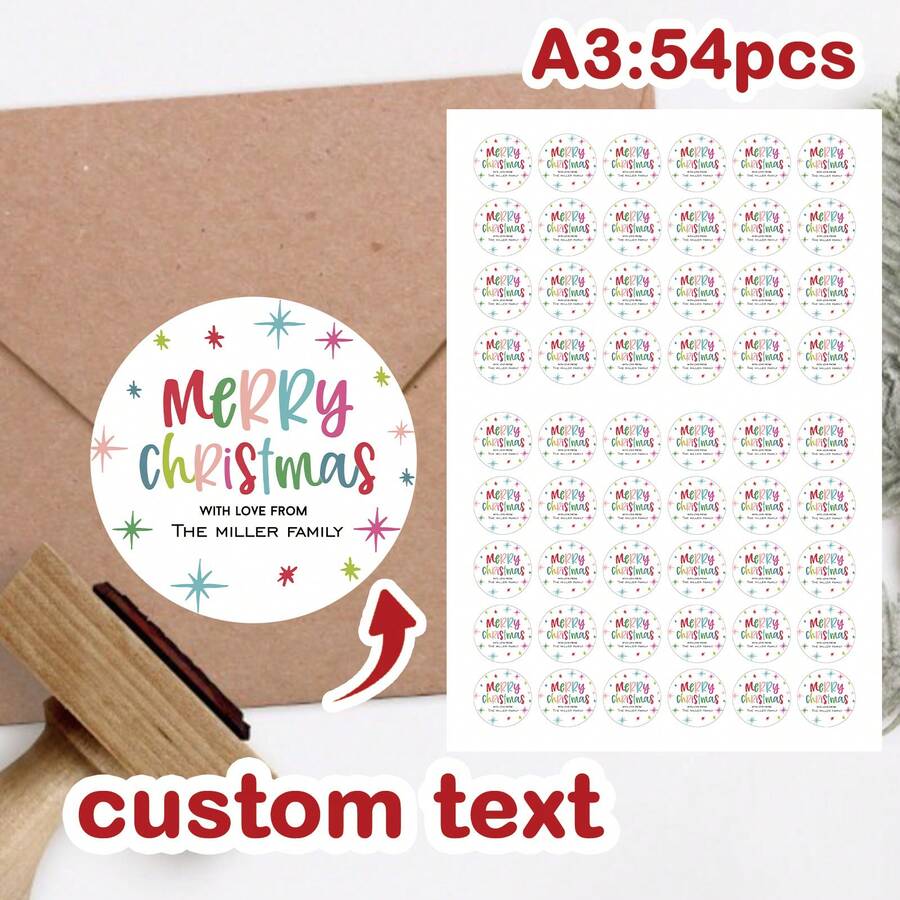 54/108/270/540 piezas Pegatinas redondas personalizadas de Feliz Navidad, divertidas y festivas, de colores para días festivos, etiquetas personalizadas de Feliz Navidad para regalos navideños, etiquetas de remitente/destinatario, etiquetas de regreso a la dirección personalizadas para sobres, invitaciones y paquetes - ideales para bodas, aniversarios y ocasiones especiales - Estilo A - Ver 1