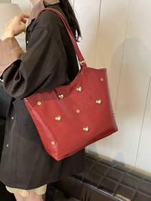 Túi Tote Nữ Hình Trái Tim Bằng Da Dầu, Thiết Kế Kim Cương, Hoàn Hảo Cho Công Việc, Đi Làm, Đi Học, Trung Học Phổ Thông, Di Động, Thích Hợp Cho Các Bạn Nữ Tuổi Teen Và Sinh Viên Đại Học, Hoàn Hảo Cho Văn Phòng, Cao Đẳng, Trường Tiểu Học, Trường Trung Học Cơ Sở, Công Việc, Sân Vận Động, Thể Thao, Túi Đeo Vai Dung Tích Lớn Nhẹ Và Bền, Đa Năng Trong Mùa Thu Đông, Thích Hợp Cho Trở Lại Trường Học Và Du Lịch - Đỏ - Xem 4