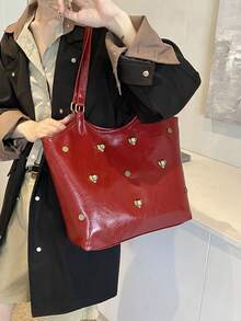 Túi Tote Nữ Hình Trái Tim Bằng Da Dầu, Thiết Kế Kim Cương, Hoàn Hảo Cho Công Việc, Đi Làm, Đi Học, Trung Học Phổ Thông, Di Động, Thích Hợp Cho Các Bạn Nữ Tuổi Teen Và Sinh Viên Đại Học, Hoàn Hảo Cho Văn Phòng, Cao Đẳng, Trường Tiểu Học, Trường Trung Học Cơ Sở, Công Việc, Sân Vận Động, Thể Thao, Túi Đeo Vai Dung Tích Lớn Nhẹ Và Bền, Đa Năng Trong Mùa Thu Đông, Thích Hợp Cho Trở Lại Trường Học Và Du Lịch - Đỏ - Xem 3