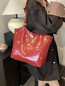 Túi Tote Nữ Hình Trái Tim Bằng Da Dầu, Thiết Kế Kim Cương, Hoàn Hảo Cho Công Việc, Đi Làm, Đi Học, Trung Học Phổ Thông, Di Động, Thích Hợp Cho Các Bạn Nữ Tuổi Teen Và Sinh Viên Đại Học, Hoàn Hảo Cho Văn Phòng, Cao Đẳng, Trường Tiểu Học, Trường Trung Học Cơ Sở, Công Việc, Sân Vận Động, Thể Thao, Túi Đeo Vai Dung Tích Lớn Nhẹ Và Bền, Đa Năng Trong Mùa Thu Đông, Thích Hợp Cho Trở Lại Trường Học Và Du Lịch - Đỏ - Xem 5