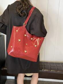 Túi Tote Nữ Hình Trái Tim Bằng Da Dầu, Thiết Kế Kim Cương, Hoàn Hảo Cho Công Việc, Đi Làm, Đi Học, Trung Học Phổ Thông, Di Động, Thích Hợp Cho Các Bạn Nữ Tuổi Teen Và Sinh Viên Đại Học, Hoàn Hảo Cho Văn Phòng, Cao Đẳng, Trường Tiểu Học, Trường Trung Học Cơ Sở, Công Việc, Sân Vận Động, Thể Thao, Túi Đeo Vai Dung Tích Lớn Nhẹ Và Bền, Đa Năng Trong Mùa Thu Đông, Thích Hợp Cho Trở Lại Trường Học Và Du Lịch - Đỏ - Xem 2