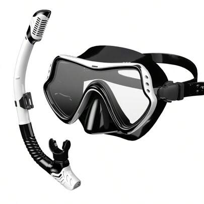 1set Adult Snorkeling Equipment, Snorkel Mask And Breathing Tube Set, Full Face Scuba Diving Mask, Tempered Glass Snorkel Goggles For Adult Swimming, Beach Essentials, Beach Accessories, Pool Float
