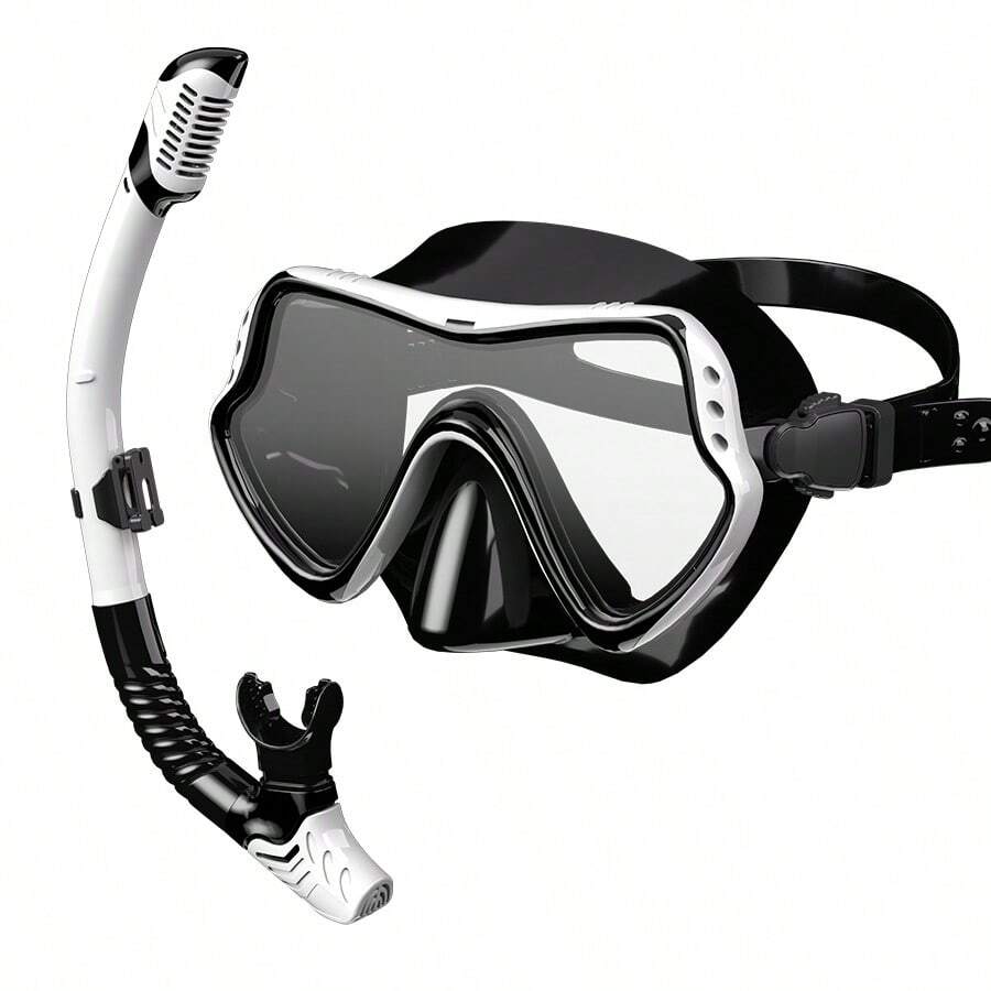 1set Adult Snorkeling Equipment, Snorkel Mask And Breathing Tube Set, Full Face Scuba Diving Mask, Tempered Glass Snorkel Goggles For Adult Swimming, Beach Essentials, Beach Accessories, Pool Float