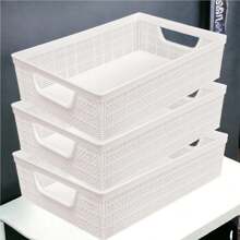 Kit 3 Stackable Plastic Organizer Baskets 2 Liters Kitchen Bathroom Kitchen - White - View 1