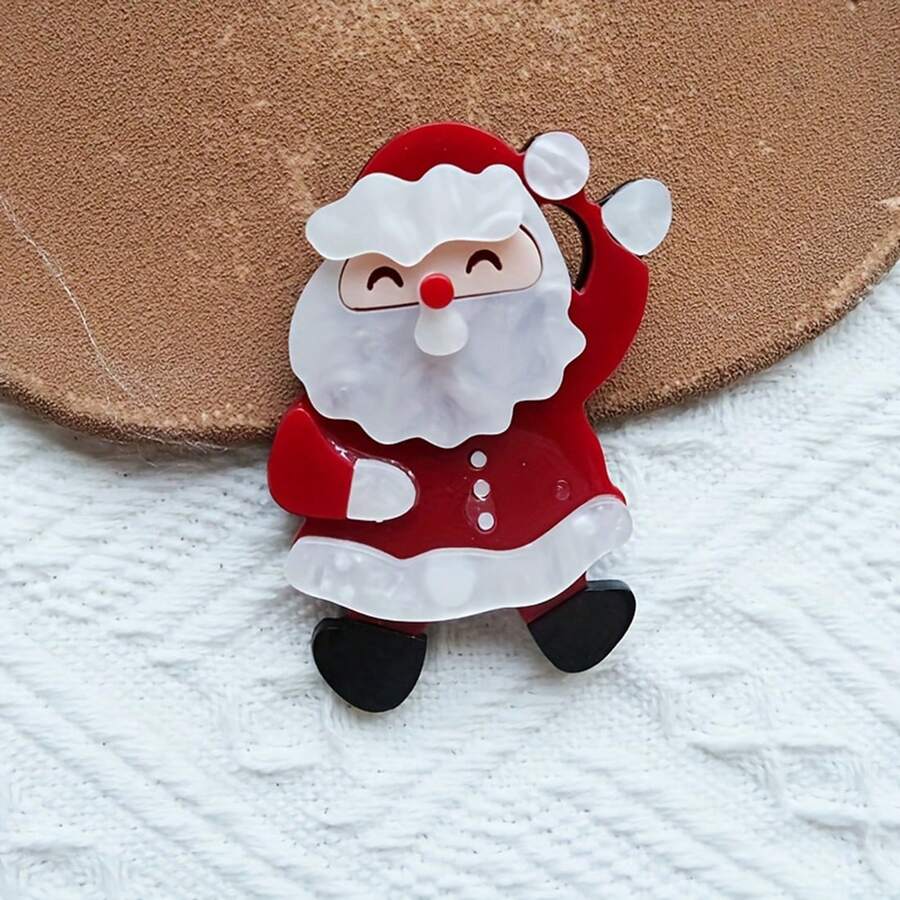 1 件复古风格亚克力圣诞老人胸针，适合圣诞节假期、节日派对配饰、无电镀、圣诞节和休闲装扮，适合日常和特殊场合 - 彩色 - 查看 1