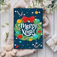 1 张带信封的复古圣诞贺卡 - 圣诞花环祝福图案，适合家人和朋友，理想的节日礼物 - 彩色 - 查看 4