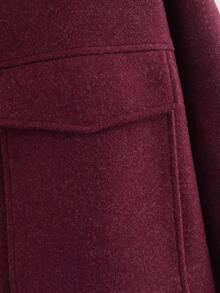 女士时尚休闲百搭纯色大口袋拉链通勤羊毛上衣外套 - 酒紅色 - 查看 6