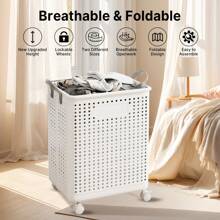 Senmeo 1 件可折叠洗衣篮，透气设计，适用于大型洗衣篮，宽敞的带轮滚动储物篮，多功能收纳袋，非常适合脏衣服和杂物整理洗衣篮、洗衣篮、浴室收纳袋、篮子、储物篮、可折叠洗衣篮，返校