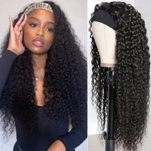 Headband Wig Human Hair 12A Deep Wave Headband Wig 180% Density Glueless None Lace Front Wigs For Women Human Hair Deep Curly Wear And Go Wigs Curly Headband Half Wigs Natural Color - Natural Black - View 2