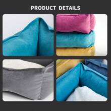 Removable Dog Bed/Cat Bed, 4-Season Use, Square Shape, Non-Slip Bottom, Flannel Fabric, High-Elastic PP Rayon Filling, Comfortable Pet Bed, Minimalist Style, Available In Yellow, Blue, Dark Gray, Army Green, Rose Red Solid Colors, SGS Certified, Sourced From Home Textile Manufacturer - Multicolor - View 12