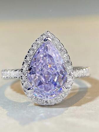 1 Pc High Sparkling Big Water Drop Rhinestone High Carbon Rhinestone Ring, S925 Sterling Silver Gorgeous And Romantic Women's Rings, Exquisite And Unique Design, Suitable For Prom, Party Occasion Exquisite Women's Jewelry Gifts