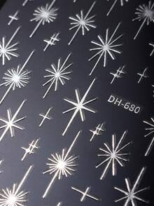 闪亮星星美甲贴纸金色银色黑白星光滑块 Y2K 金属镀铬自粘贴花 DIY 美甲装饰 - 彩色 - 查看 10