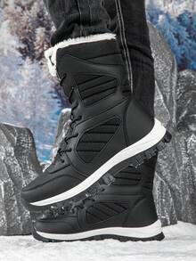 女式中筒雪地靴，防水鞋面，防滑外底，厚实保暖内衬，高帮雪地靴，冬季 - 黑灰色 - 查看 6