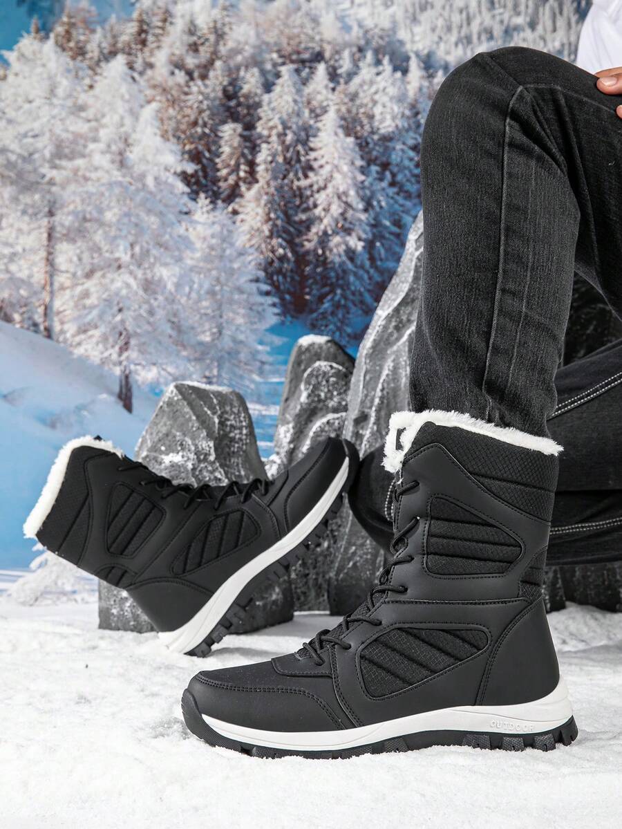 女式中筒雪地靴，防水鞋面，防滑外底，厚实保暖内衬，高帮雪地靴，冬季