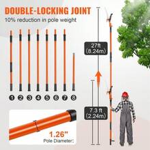 Manual Pole Saw - 7.3 To 27 Ft Extendable. Sharp Steel Blade For High Branches Trimming. Manual Branch Trimmer With Lightweight 8 Fiberglass Handles. Ideal For Pruning Palms And Shrubs. - 27 英尺雙鉤鋸 + 備用刀片 + 剪刀 - 查看 9