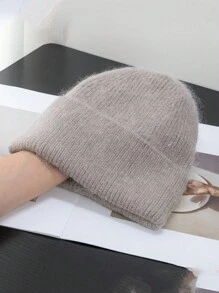 1pc Women's Solid Color Knit Hat, Fashionable Loose Knitted Cap, Soft & Warm Rabbit Hair Large Circumference Beanie, Suitable For Outdoor Travel In Autumn/Winter - Knitted Hat - View 30