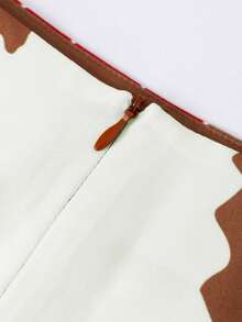 Váy quấn hông tay dài hở lưng thời trang thanh lịch giản dị họa tiết xếp nếp cổ đứng cho nữ cỡ lớn mùa xuân thu - màu nâu - Xem 4