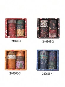 6 卷/盒，复古圣诞和纸胶带套装 - 独特的烫金圣诞图案贴纸卷，用于剪贴簿装饰学生文具装饰胶带礼品包装装饰必需品 - 纸质材料，易于使用 - 彩色 - 查看 3