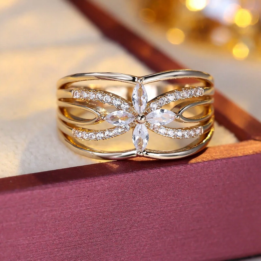 1 件优雅宽款时尚简约精致女士戒指，适合日常佩戴，适合食指 - 戒指 - 查看 1