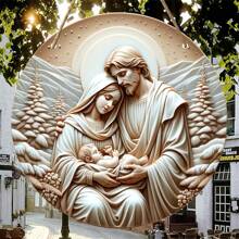 1件装圣诞场景基督教木质20*20厘米圆形悬挂花环装饰，可用于门饰、墙饰、派对装饰、生日礼物、感恩节礼物、基督教装饰、悬挂式生日家居装饰、圣诞节装饰、房间装饰、冬季圣诞装饰 - 彩色 - 查看 11