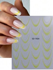 3片渐变法式美甲贴纸，蓝绿黄新月形法式条纹图案，自粘式美甲贴花，适用于美甲用品和工具 - 彩色 - 查看 3