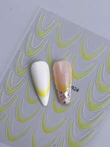 3片渐变法式美甲贴纸，蓝绿黄新月形法式条纹图案，自粘式美甲贴花，适用于美甲用品和工具 - 彩色 - 查看 6