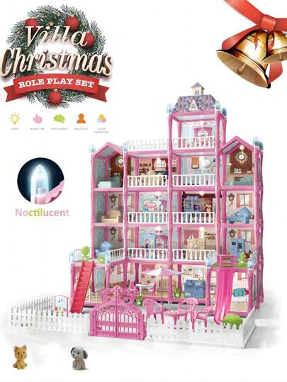 儿童梦幻城堡游戏屋玩具，适合女孩，组装娃娃别墅游戏屋，生日/圣诞礼物