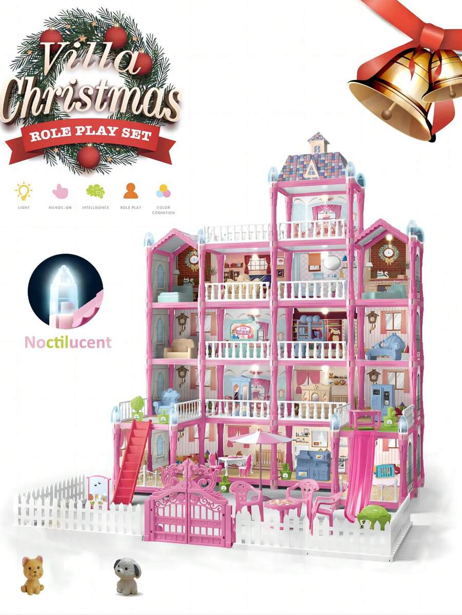 儿童梦幻城堡游戏屋玩具，适合女孩，组装娃娃别墅游戏屋，生日/圣诞礼物