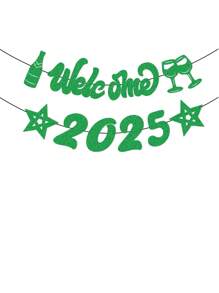 欢迎 2025 标志新年派对横幅，闪光香槟星装饰庆祝 2025 年新年悬挂花环彩旗装饰，新年派对背景用品 - 彩色 - 查看 7